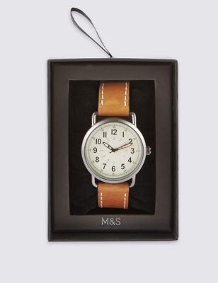 Round Face Tan Strap Watch